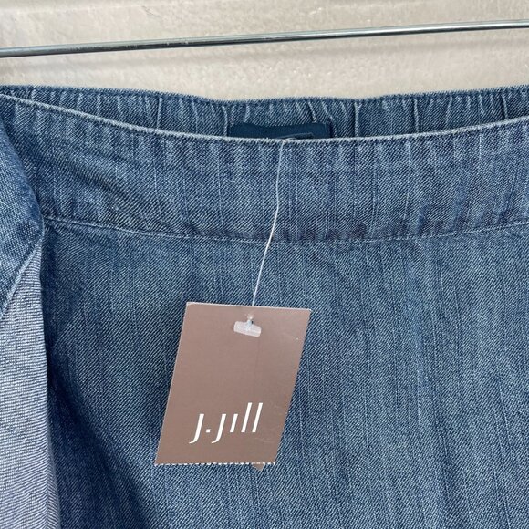NEW J Jill Womens XL Denim Faux Wrap Skirt Blue Lyocell Chambray Mini - Picture 6 of 9